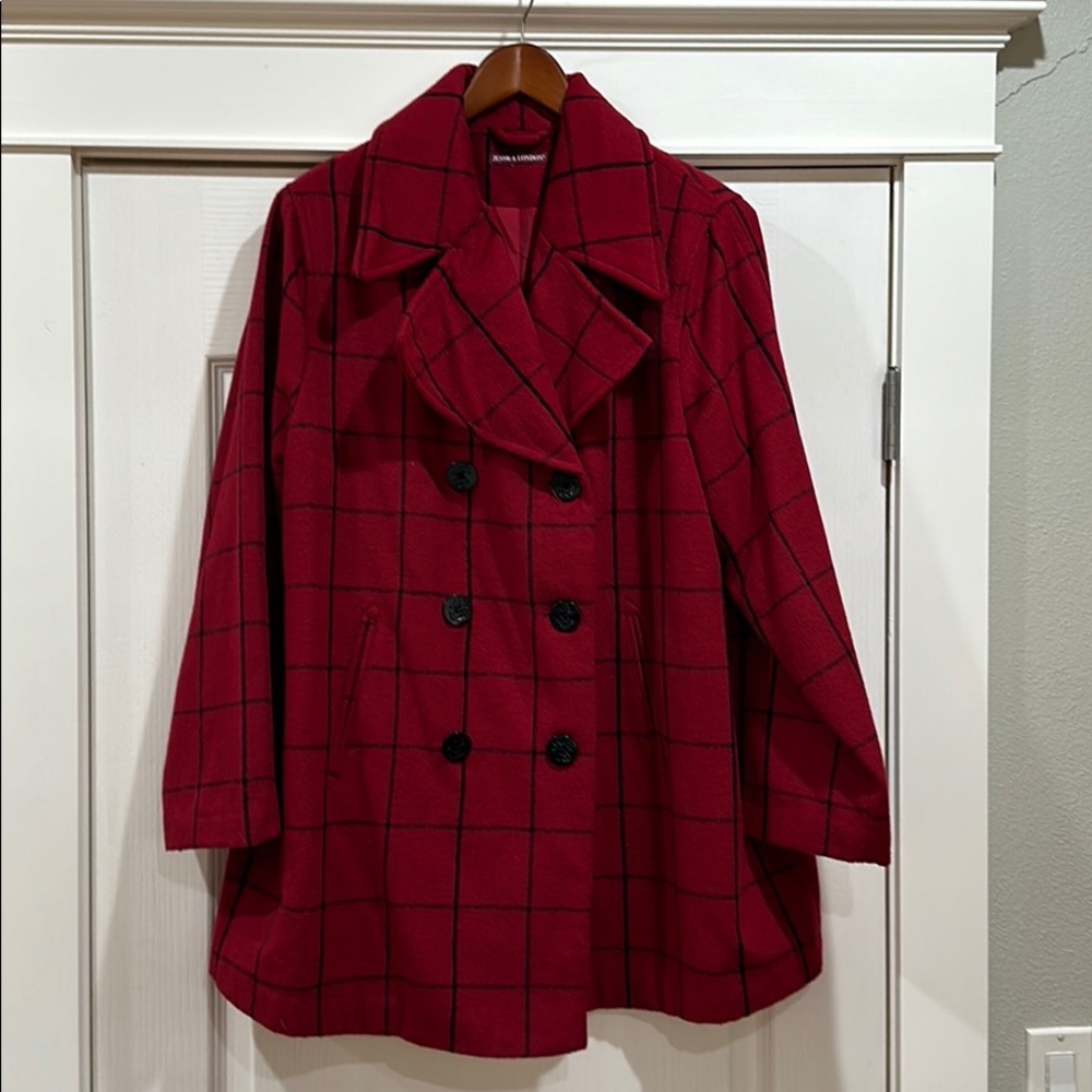 Red Plaid Wool Peacoat